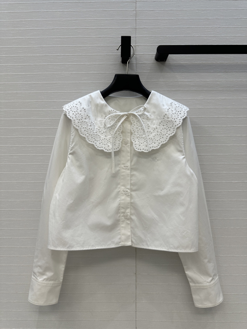 Celine 25 Embroidered Lace Peter Pan Collar Blouse - Luxe Retro Arch Embroidery