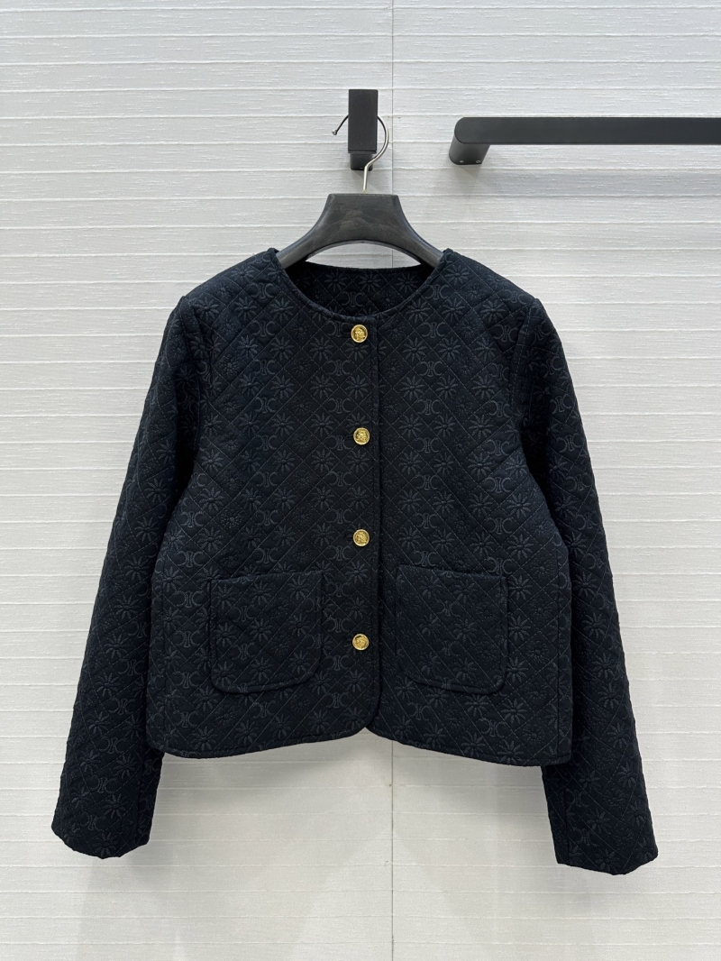 Celine New Arrival Quilted Cotton Triomphe Jacket Black with Gold Buttons