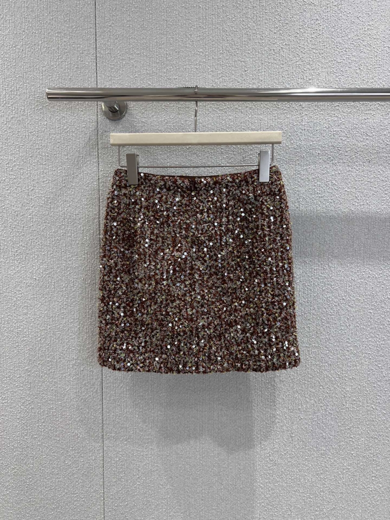 Celine SS24 Embroidered Sequin Mesh Midi Skirt in Brown Silver