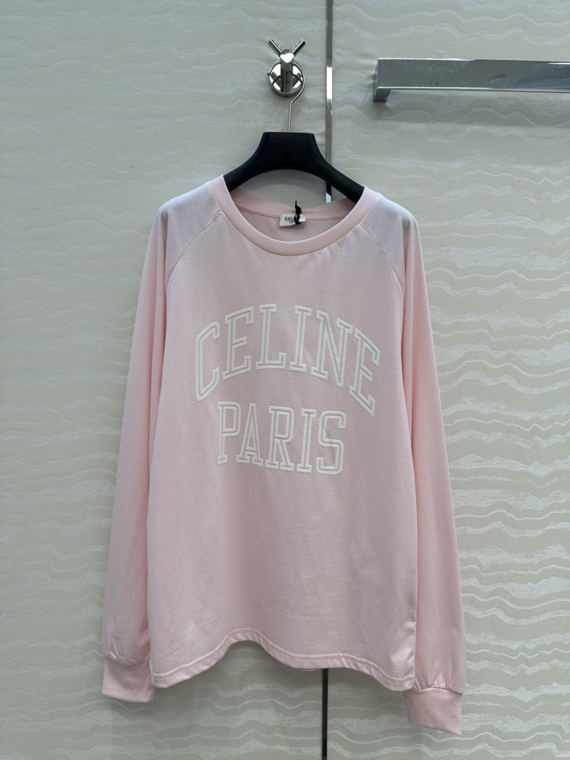 Celine Exclusive Paris Long Sleeve T-Shirt in Soft Pink – Luxe Cotton Comfort