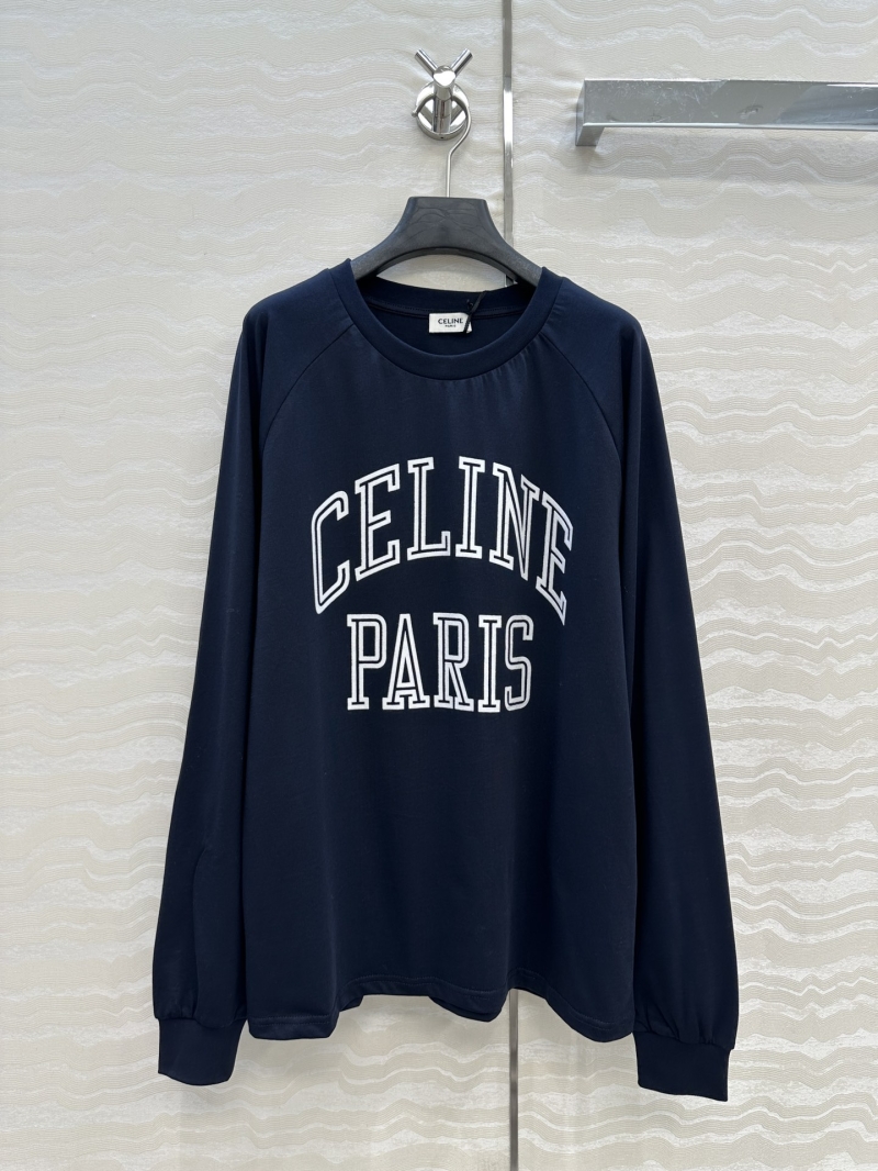 Celine Exclusive Luxe Long-Sleeve Sweatshirt in Navy Blue