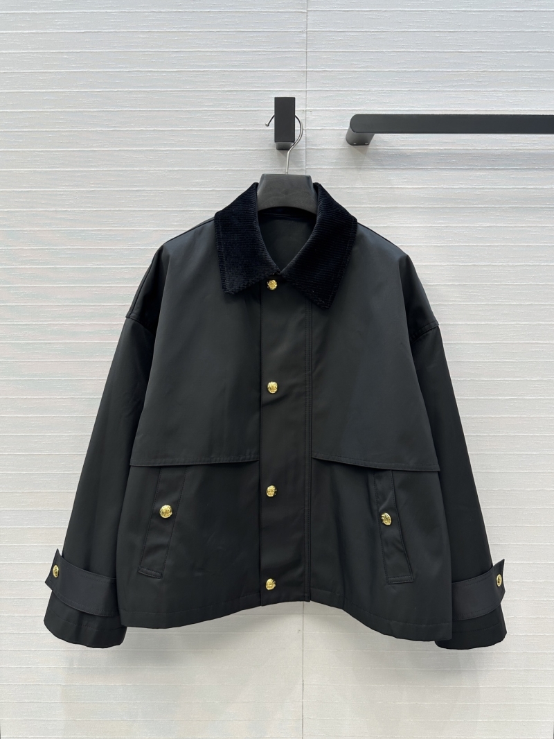 Celine Metal-Button Embellished Corduroy-Collar Short Jacket in Black