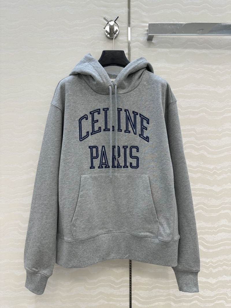 Celine Paris Collegiate Style Hooded Sweatshirt | Luxe Cotton-Blend | Embroidered Logo