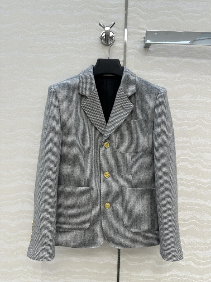 Celine Premium Wool Short Blazer - Tailored British Academic Style, Grey Houndstooth