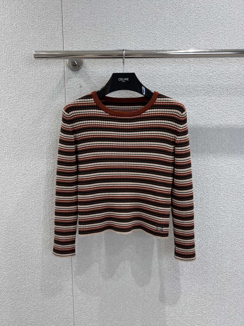 Celine Striped Stretch Wool Cropped Sweater | Ribbed Knit, Autumn Palette, Modern Fit