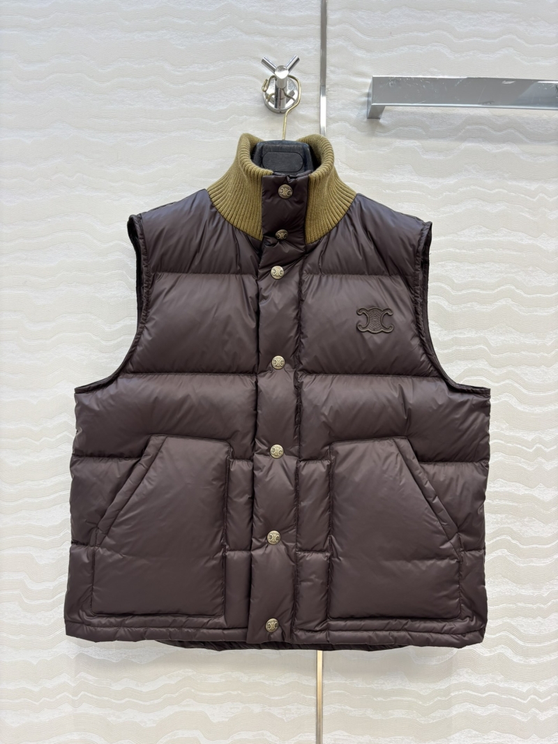 Celine Artisan-Crafted Wool Ribbed 90% White Duck Down Puffer Vest | Embroidered Arc de Triomphe Detail | Sun Qian Style