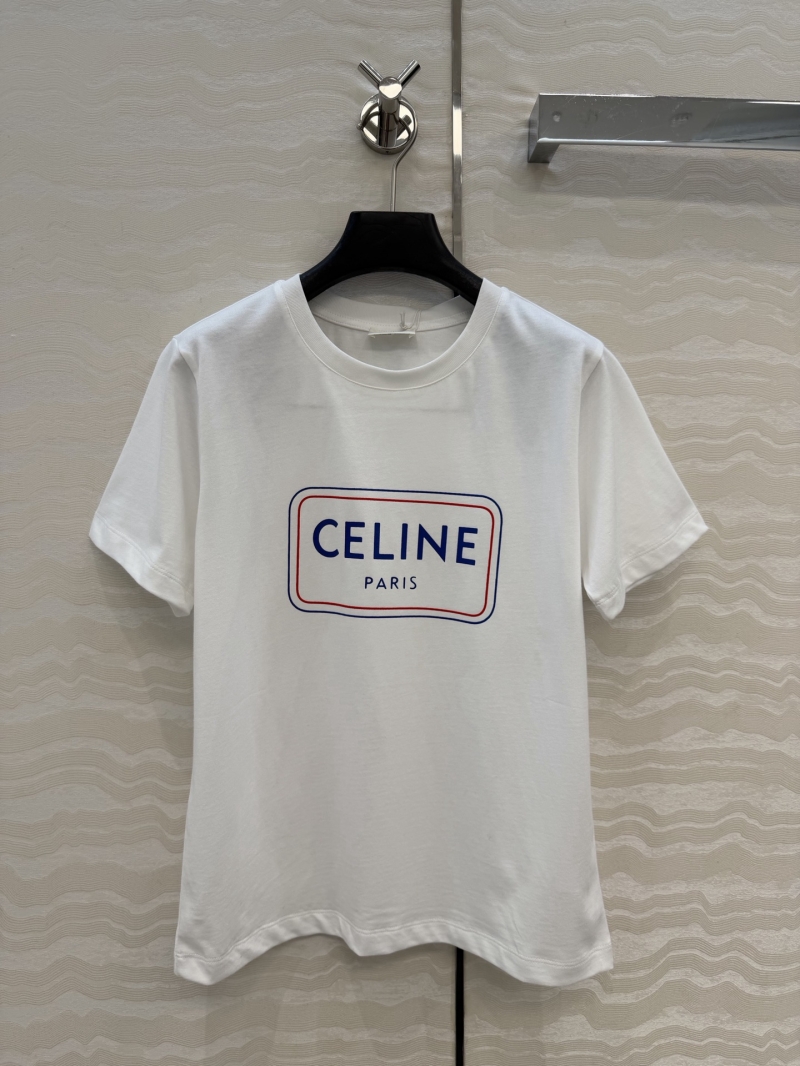 Celine White Pure Cotton Logo Print Short-Sleeve T-Shirt