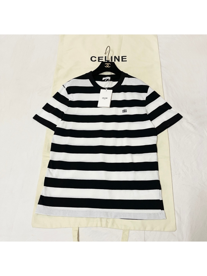 Celine Triomphe Emblem Striped T-Shirt | Elevated Black & White Marinière Style
