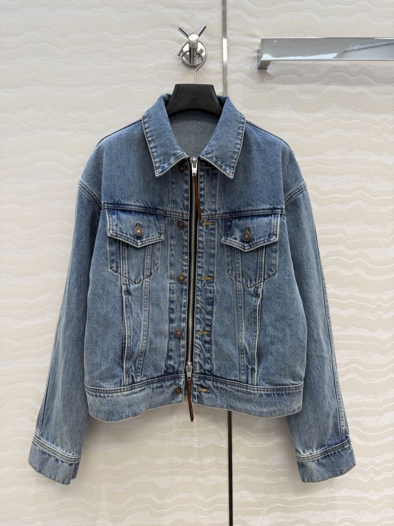 Celine Exquisite Heavy-Wash Denim Double-Zipper Relaxed Jacket in Blue