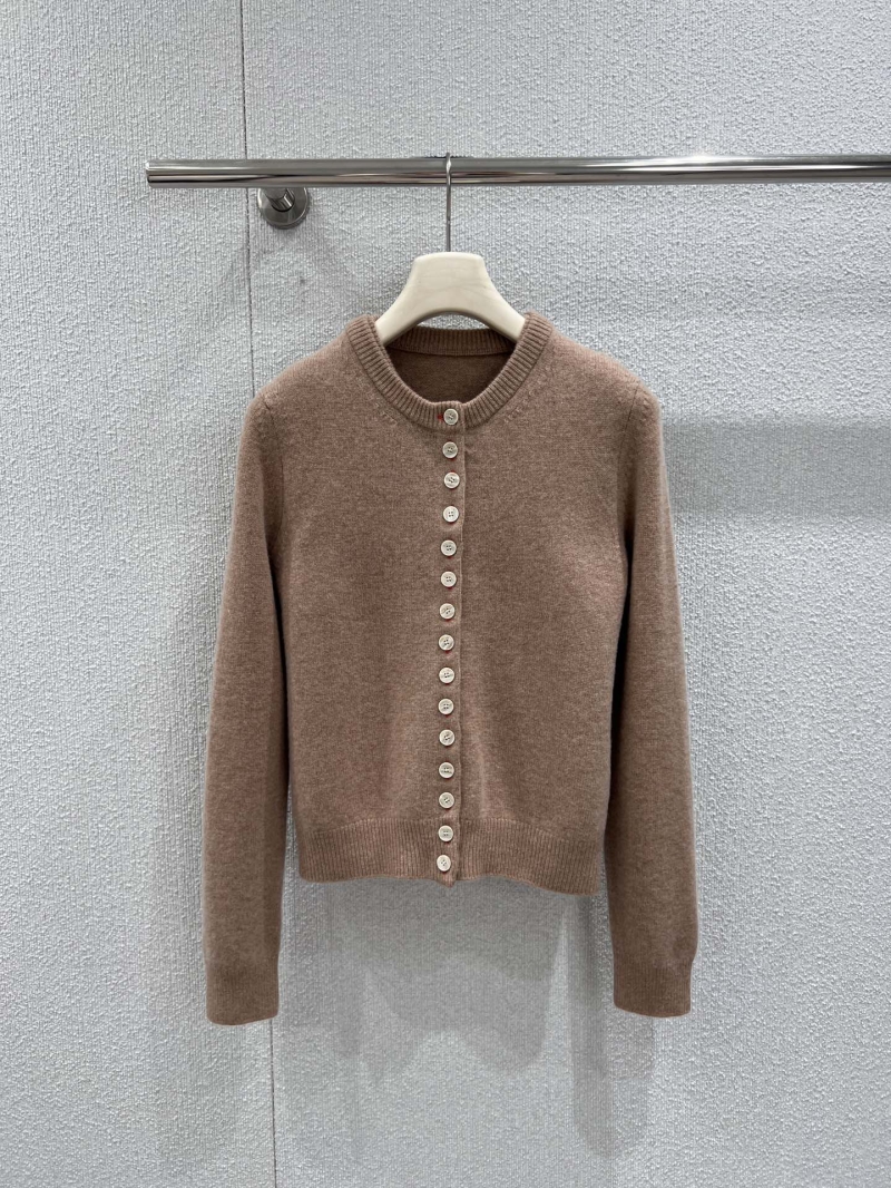 Celine Cashmere Button-Decorated Round Neck Cardigan in Mink