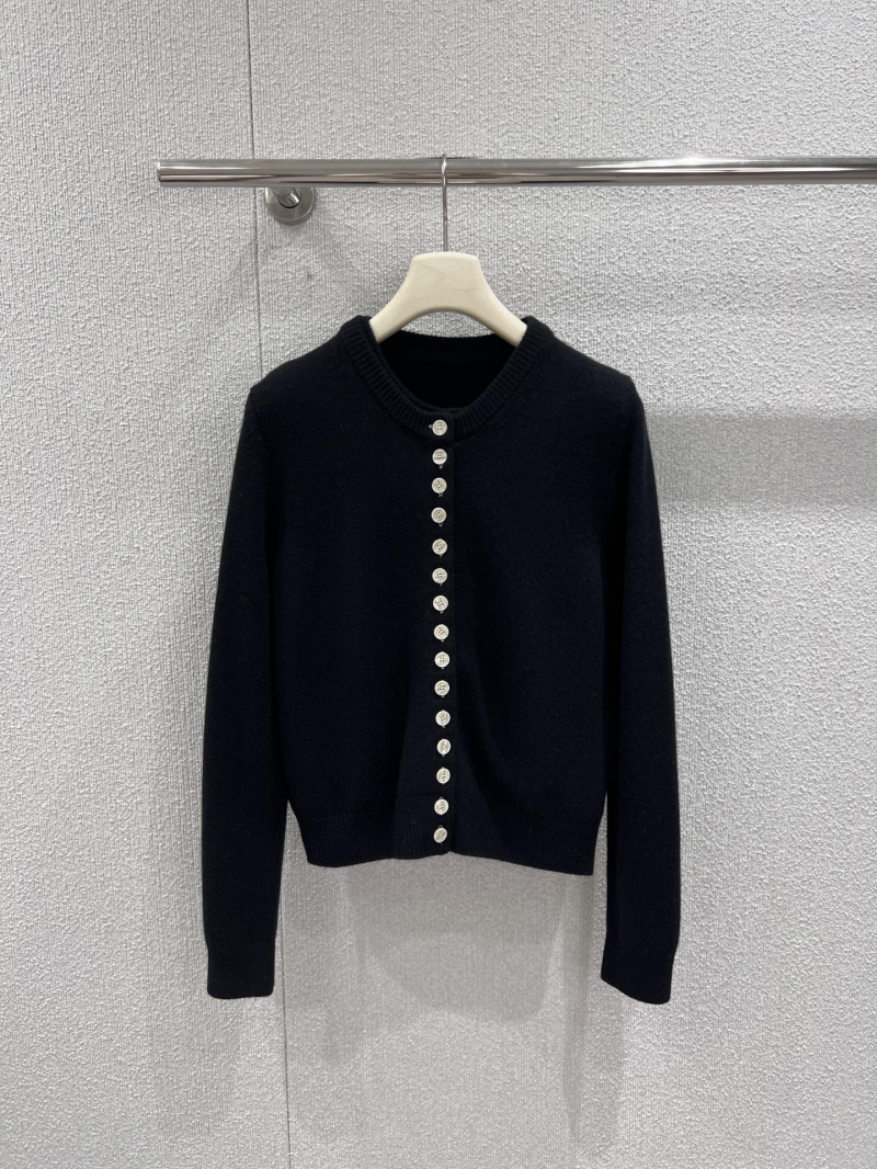 Celine 25FW Cashmere Button-Down Round Neck Long Sleeve Cardigan in Black