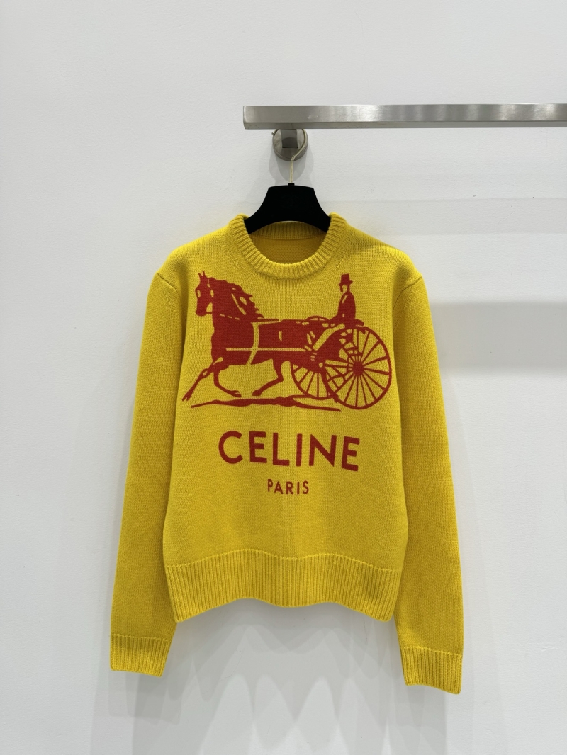 Celine Vintage Sulky Carriage Print Knit Sweater in Vibrant Yellow