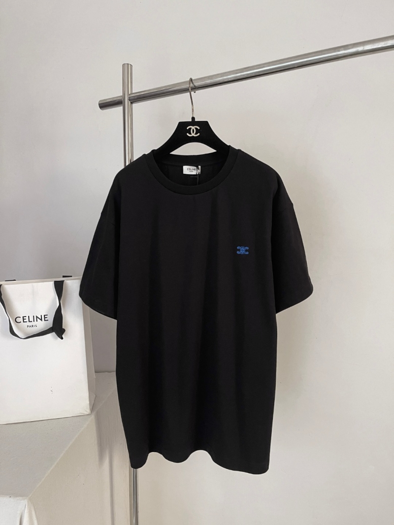 Celine Triomphe Embroidered Relaxed Fit Cotton T-Shirt in Black