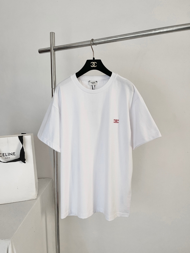 Celine Triomphe Embroidered Logo Relaxed Fit White T-Shirt