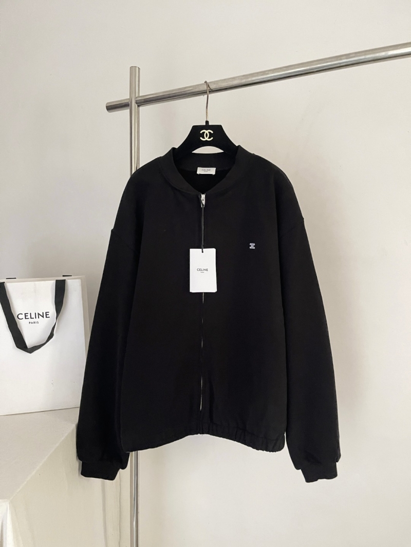 Celine Triomphe Embroidered Relaxed Fit Bomber Jacket in Black