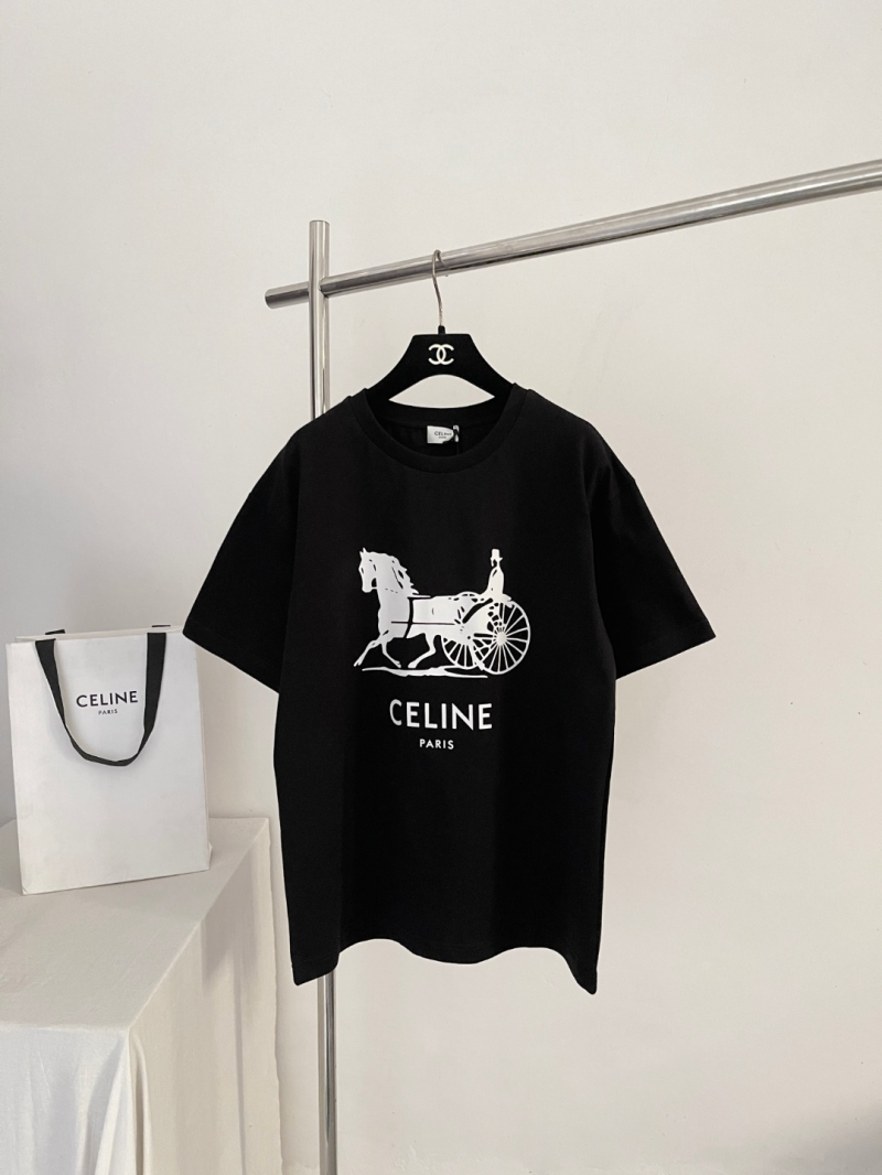 Celine Horse Carriage Graphic Cotton T-Shirt - Timeless Black Luxury Tee - Polished Relaxed Fit