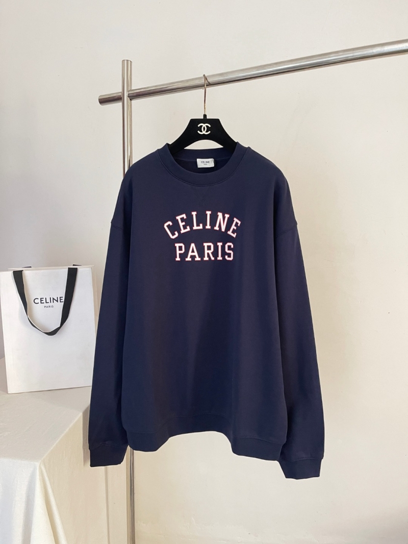 Celine Navy Blue Varsity Logo Crewneck Sweatshirt