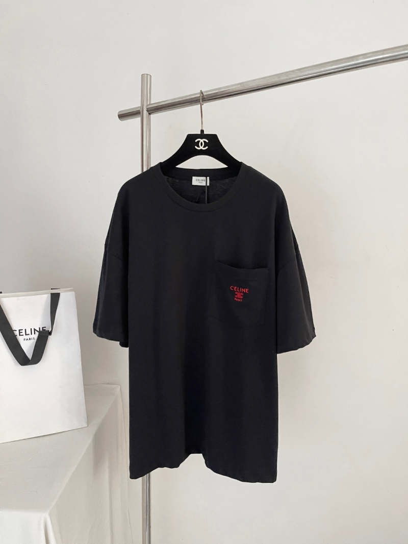 Celine Signature Triomphe Embroidered Pocket Boxy T-Shirt in Black