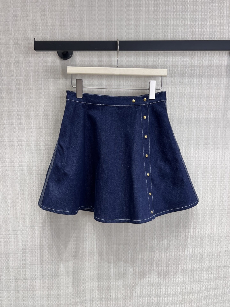 Celine Indigo Denim A-Line Mini Skirt with Gold Buttons