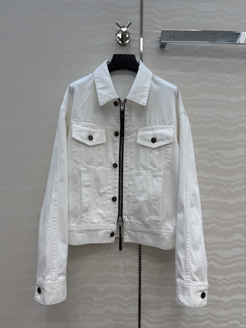 Celine Japanese Cotton Double-Zipper White Denim Jacket