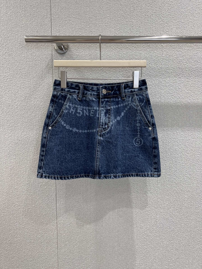 Chanel Exclusive Spring Laser-Print Denim A-Line Skirt