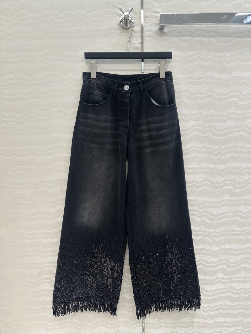 Chanel Coco Girl Exclusive Embellished Wide-Leg Denim Jeans