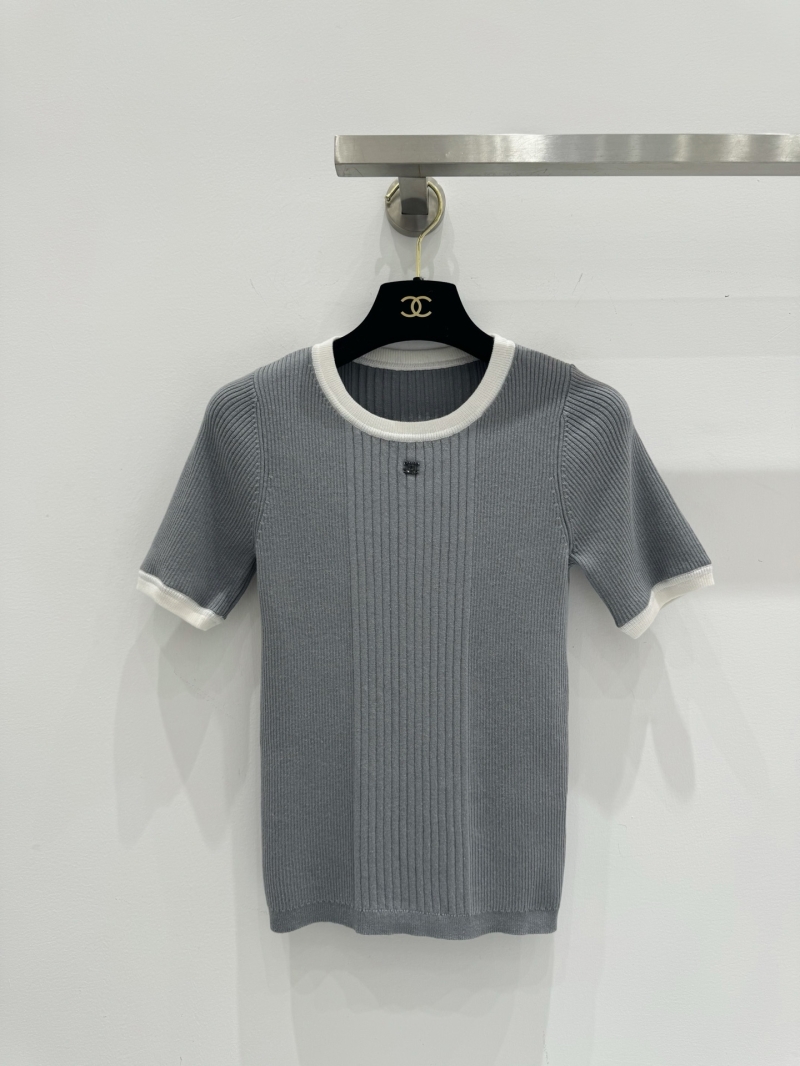 Chanel Grey Colorblock Slim-Fit Knit Top - Chic & Timeless