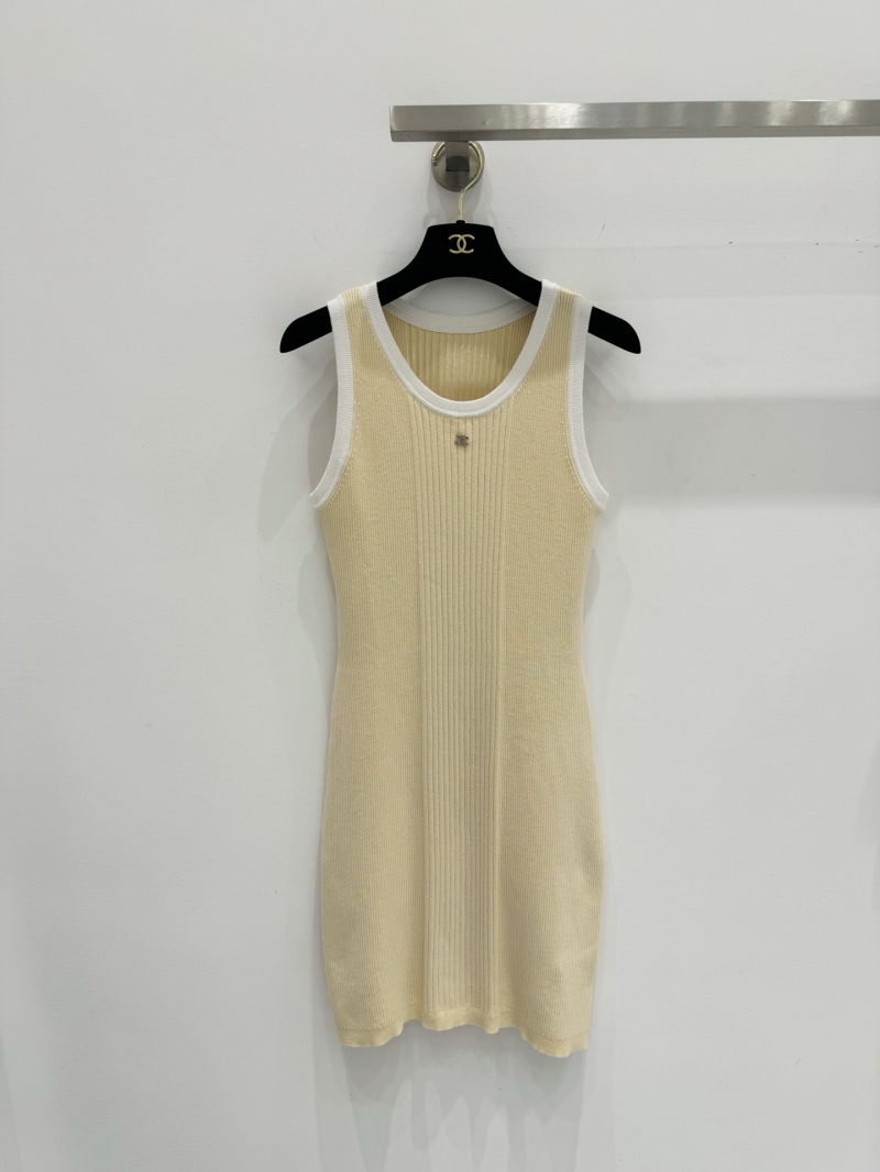 Chanel Yellow Colorblock Slim-Fit Knit Tank Dress - Chic & Timeless