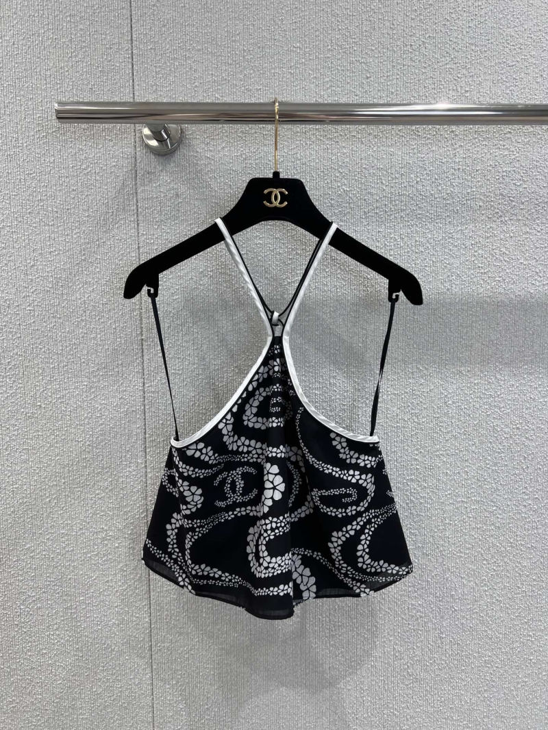 Chanel Black Floral Halter Tank Top - Luxe Summer Essential
