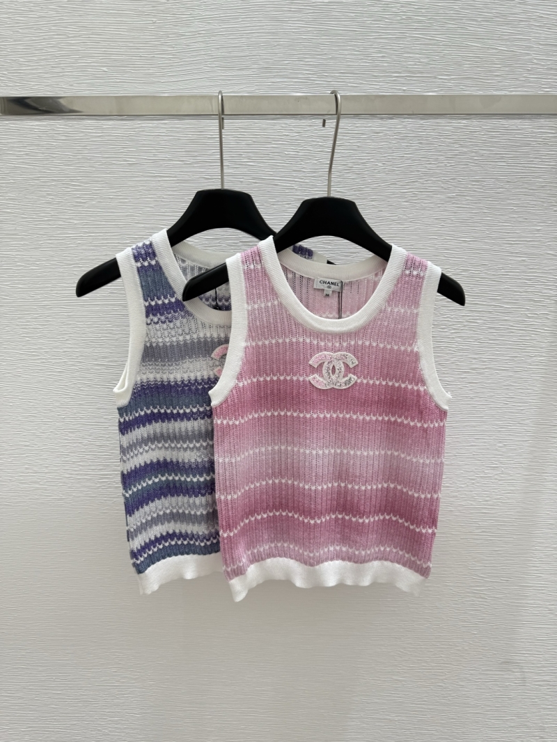 Chanel Luxe Wool Cashmere Colorblock Striped Knit Vest