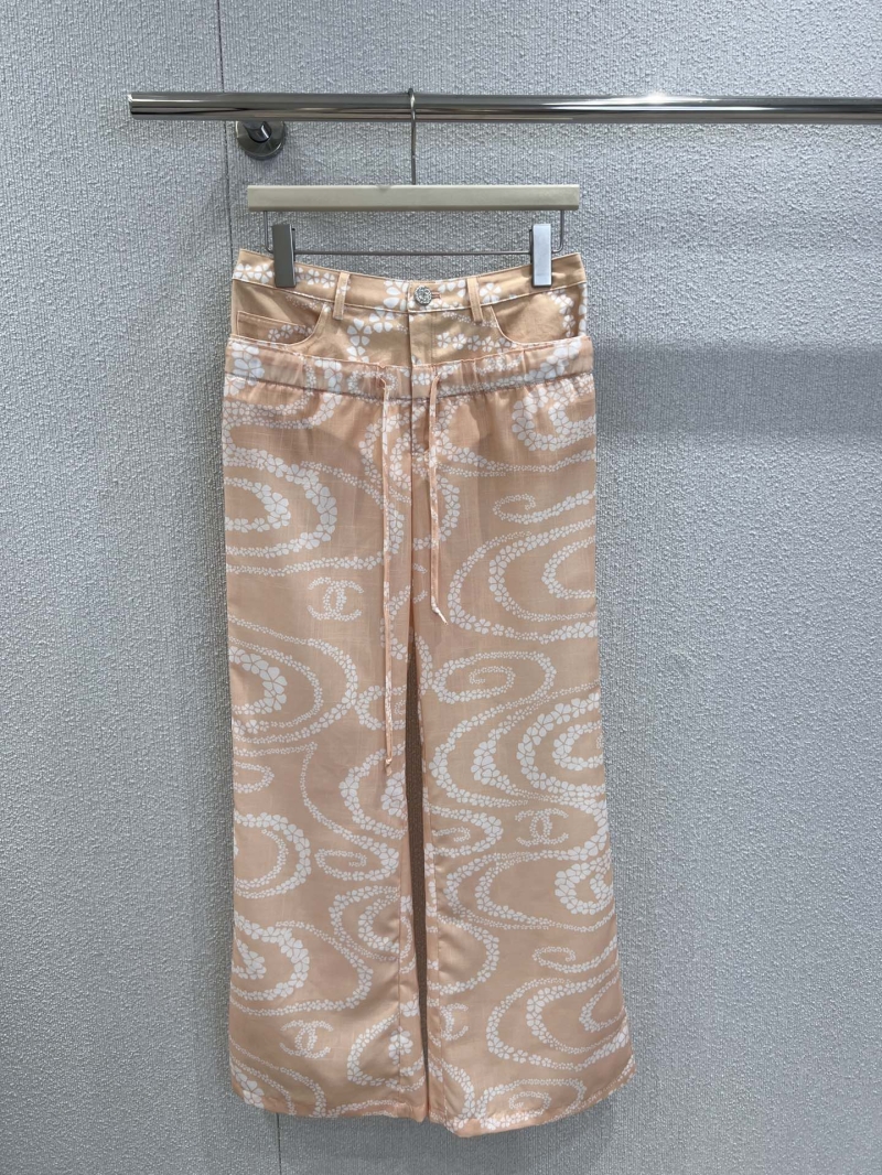 Chanel Spring Summer Denim Patchwork Printed Pants - Luxe Orange Camellia
