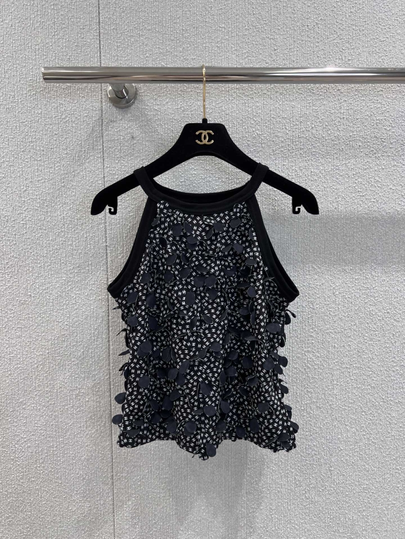 Chanel Black Petal Cut-Out Halter Tank Top - Luxe & Elegant