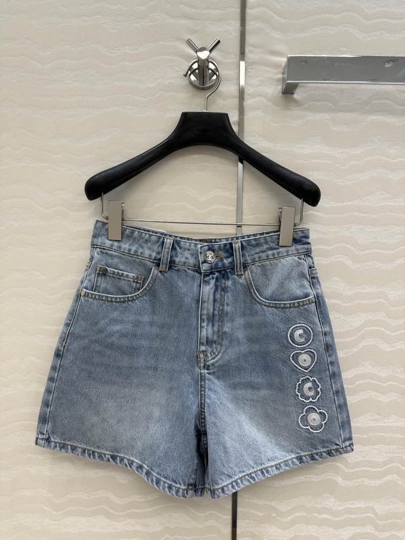 Chanel Coco Girl Beach Series Denim Shorts with CoCo Embroidery - Luxe Retro Style
