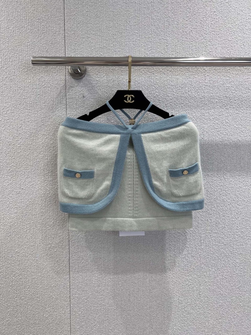 Chanel Halter Strapless Crop Top in Mint Green - Luxe Exclusive