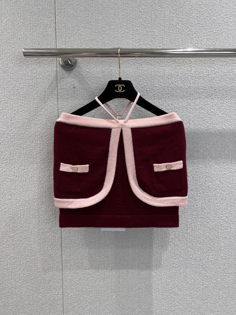 Chanel Luxe Wine Red & Pink Halter Crop Top - Exclusive Design