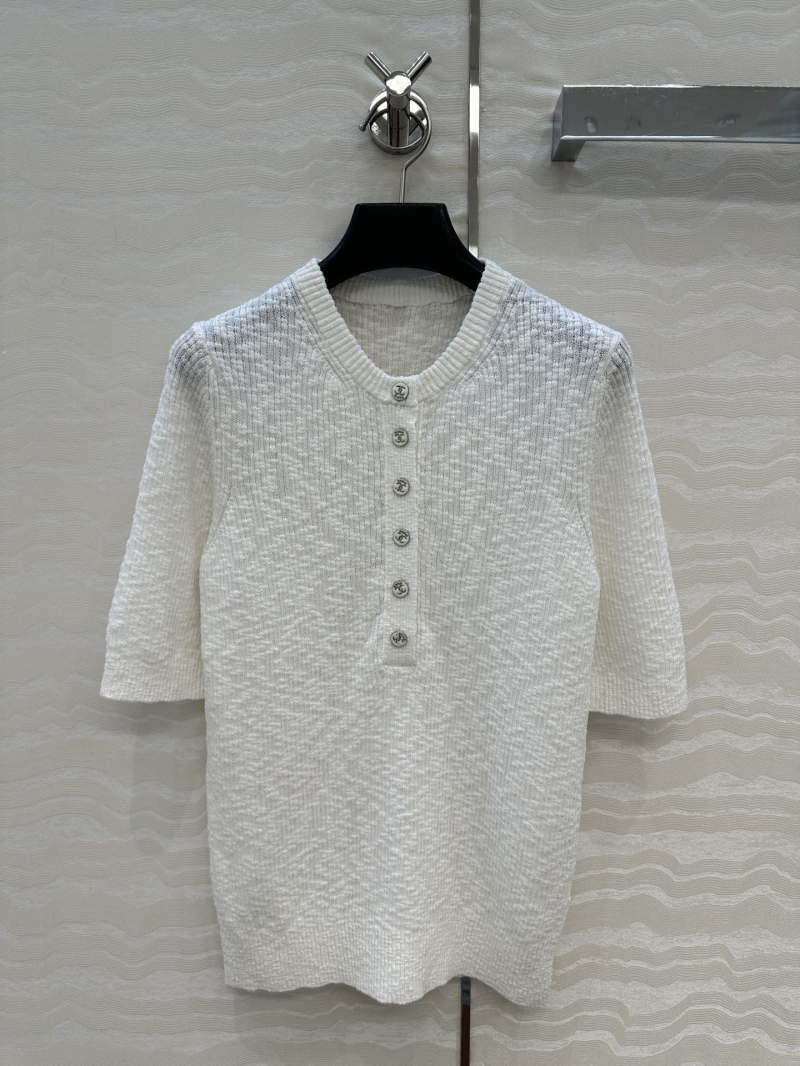 Chanel Coco Beach Spring Summer White Snowflake Cotton Knit Top - Elegant Mid-Sleeve Design