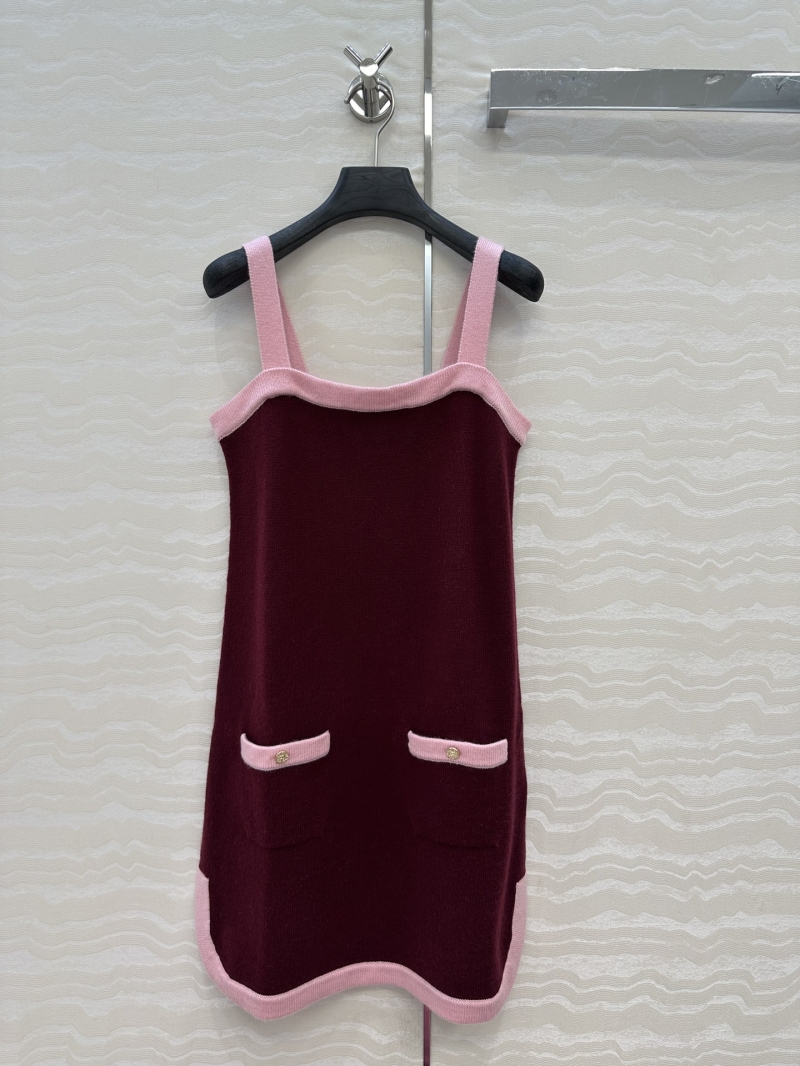 Chanel Luxe Cashmere Colorblock Cami Dress in Wine Red Pink