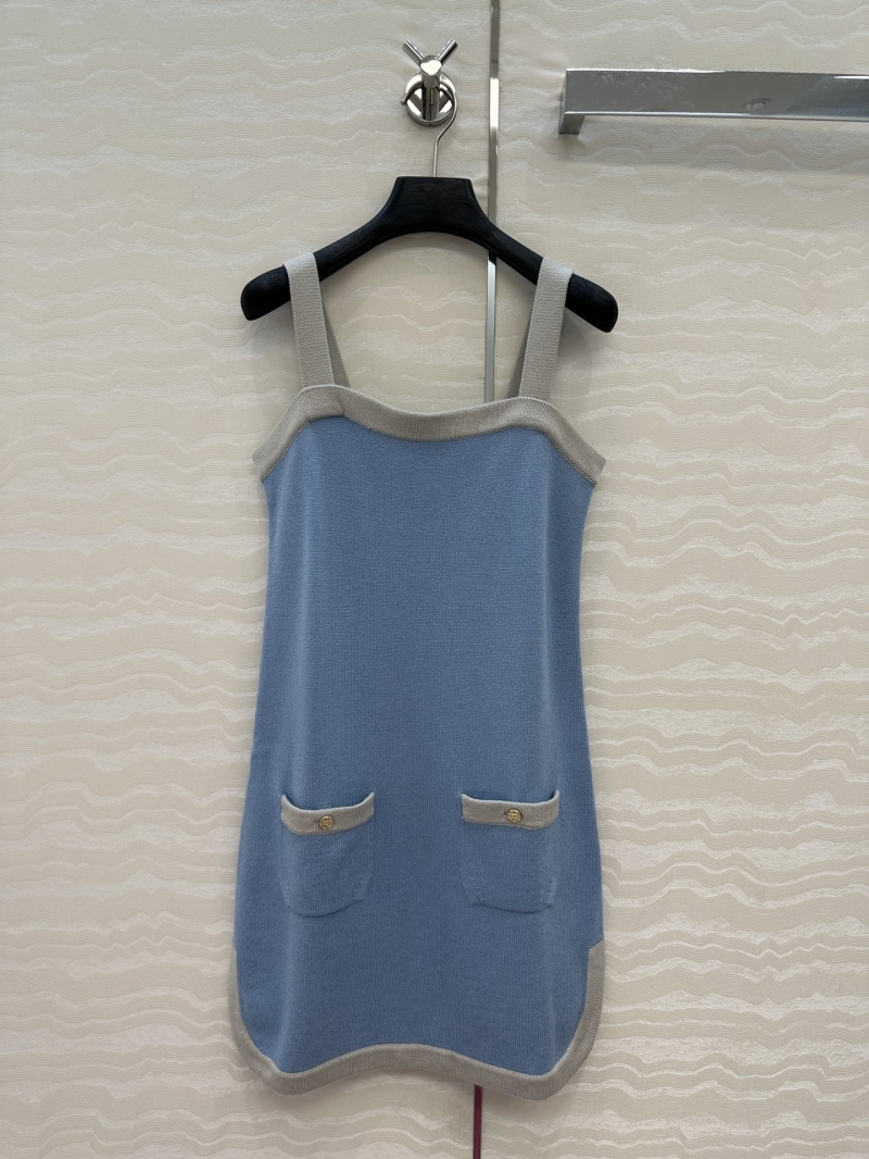 Chanel Coco Luxe Cashmere Colorblock Cami Dress in Grey-Blue