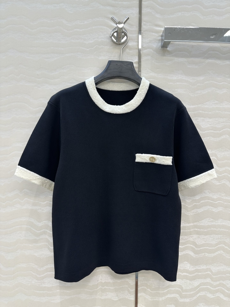 Chanel Coco Ice Silk Knit Short Sleeve Top - Black & White Luxe Elegance