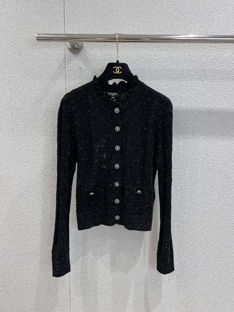 Chanel Luxe Lace-Trim Knitted Cardigan - Black Elegance
