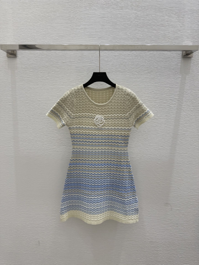 Chanel Summer Luxe Camellia Beaded Knit Dress in Blue