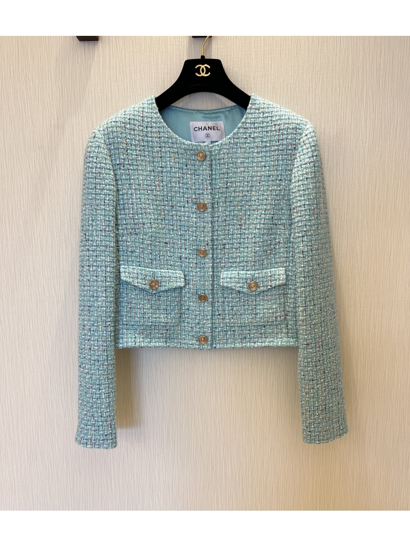 Chanel Classic Boxy Tweed Jacket - Elegant Blue-Green Luxe