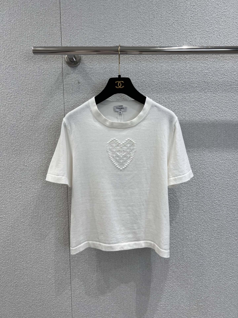 Chanel White Heart Cut-Out Knit Short Sleeve Top - Exclusive Luxe Design