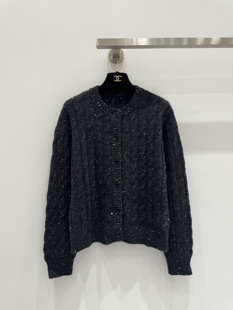 Chanel Sparkling Cable-Knit Cardigan in Charcoal Gray - Luxe Metallic Threads, Timeless Silhouette
