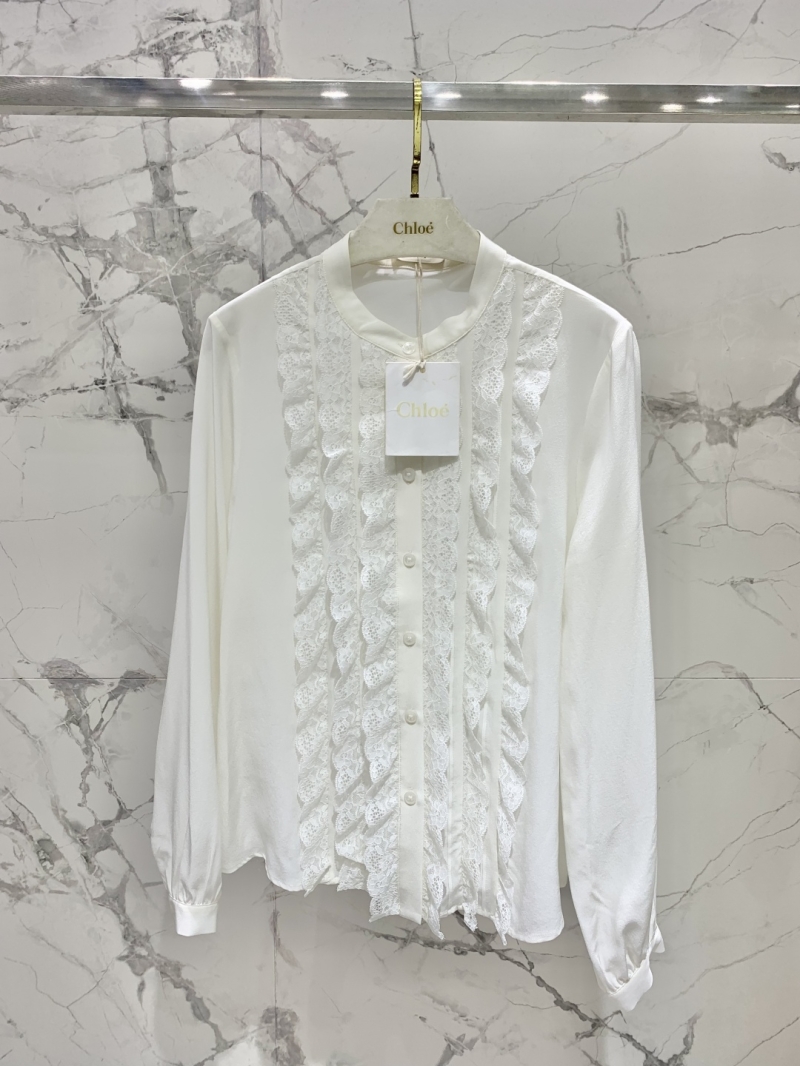 Chloe Spring Summer New Arrival Royal Lace Trim Silk Blouse