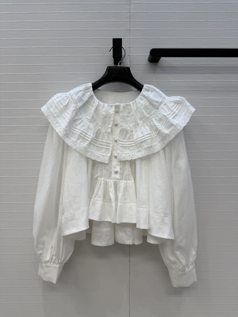 Chloe Exquisite Cotton-Linen Lace Embroidered Doll Collar Blouse in White