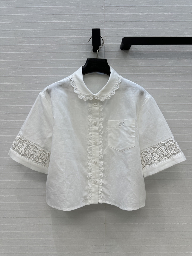 Celine Limited Edition Lace Doll Collar Cotton-Linen Shirt