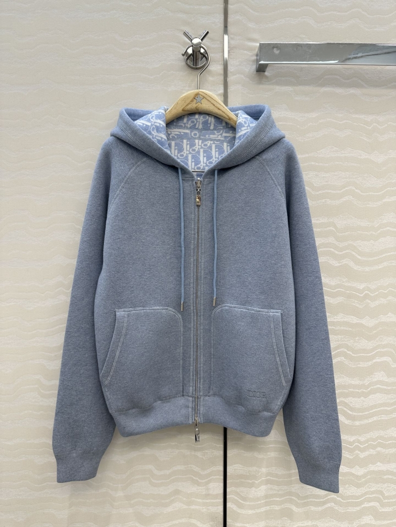MissD25 Exclusive Baby Blue Logo Zip Cashmere Hooded Coat