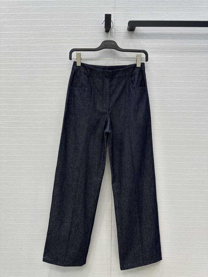 Fendi 25 Old Money Style Dark Denim Trousers - High Waist Straight Leg Wide Pants