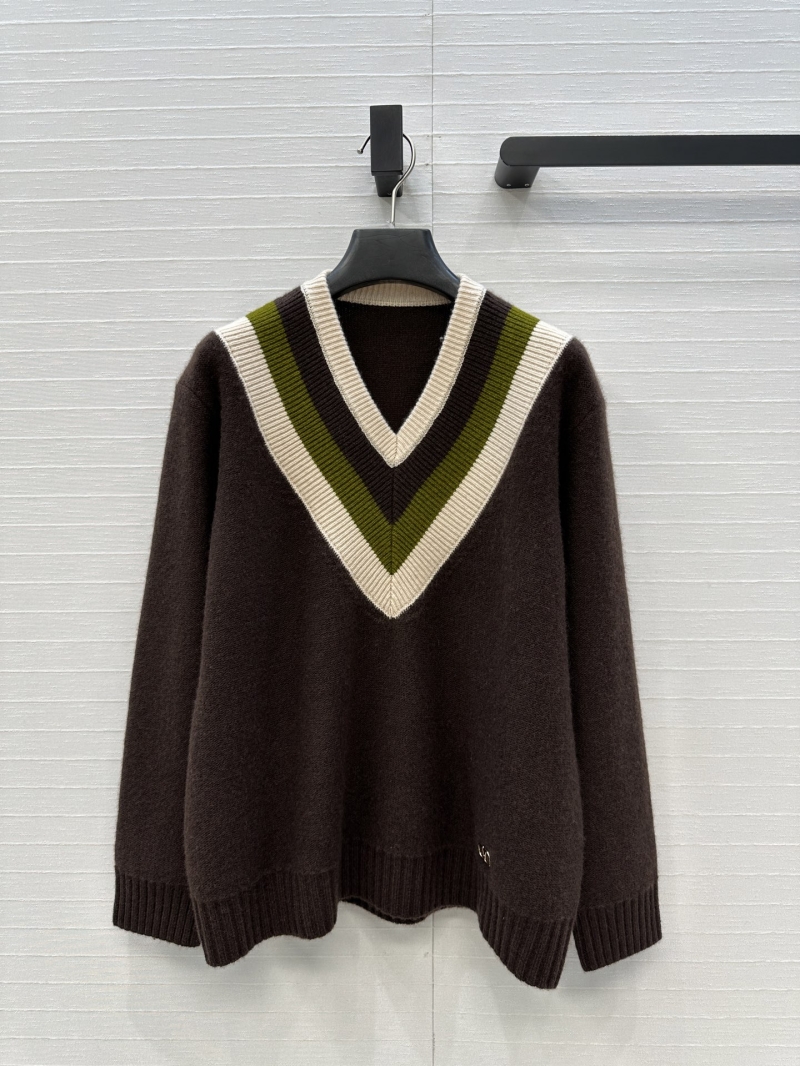 Valentino High-Quality Cashmere V-Neck Color-Block Sweater – Vintage Preppy Style